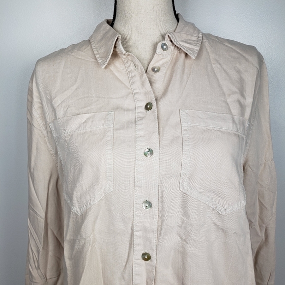 Serra Retreat by Joie Rucker Malibu Bluffs Buff Button Down Elastic Cuff Shirt S - Picture 6 of 16
